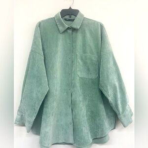 zara green oversized corduroy button-up.